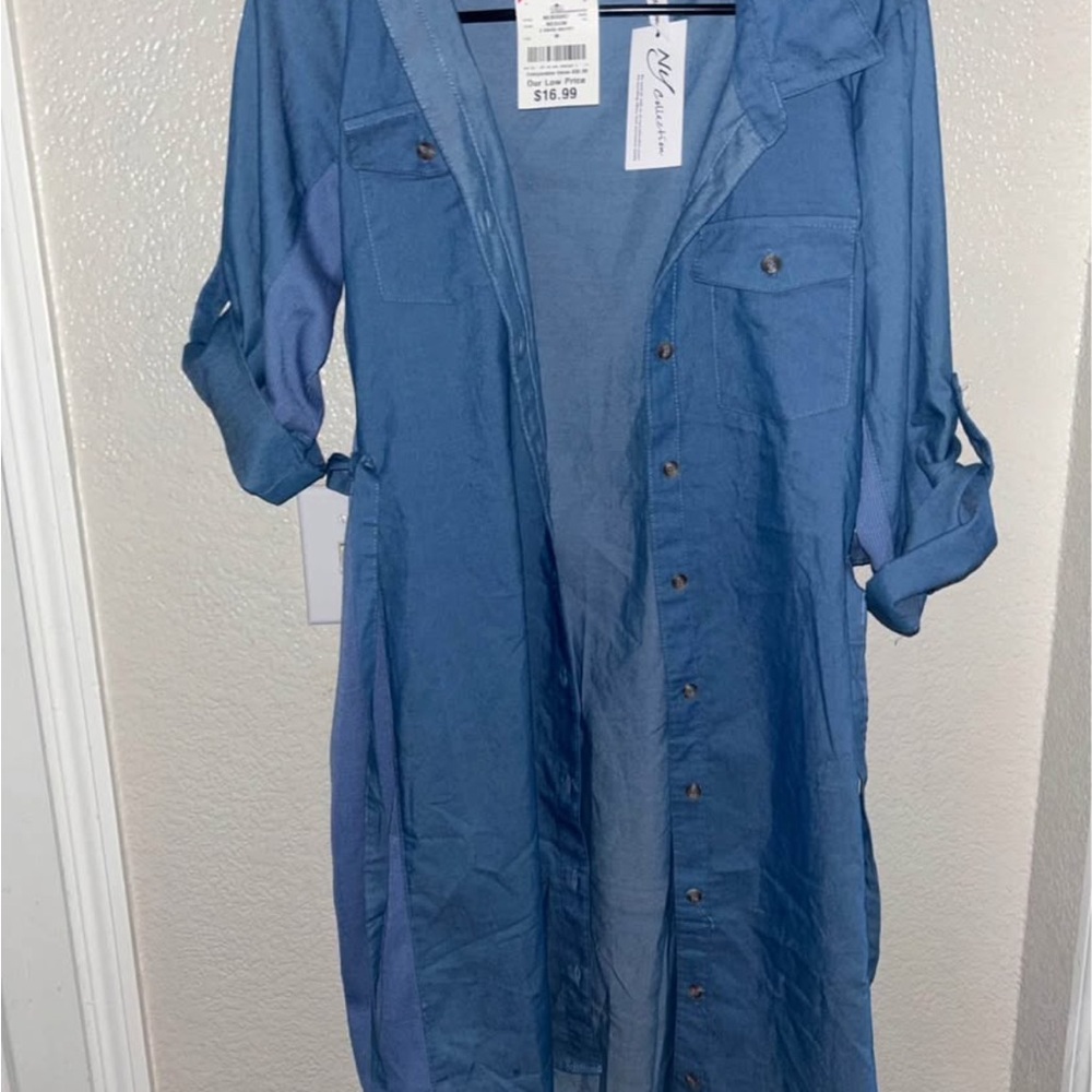 Blue Button-Up Shirt Dress